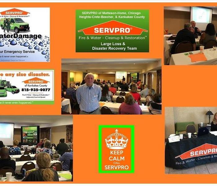 Eight images in a collage documenting continuing education classes put on by SERVPRO representatives